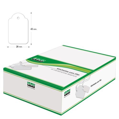 LEBEZ ETICHETTE CON FILO IN CARTA 28X43 mm COL. BIANCO CONF 500 Pz.